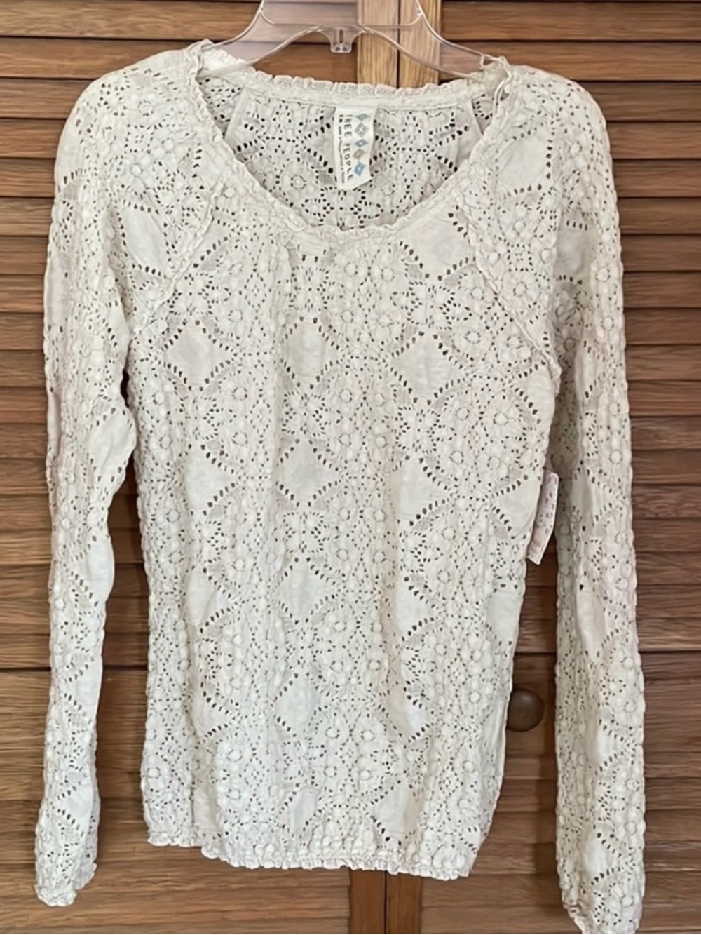Free People Ivory Crochet Long-Sleeve Pullover